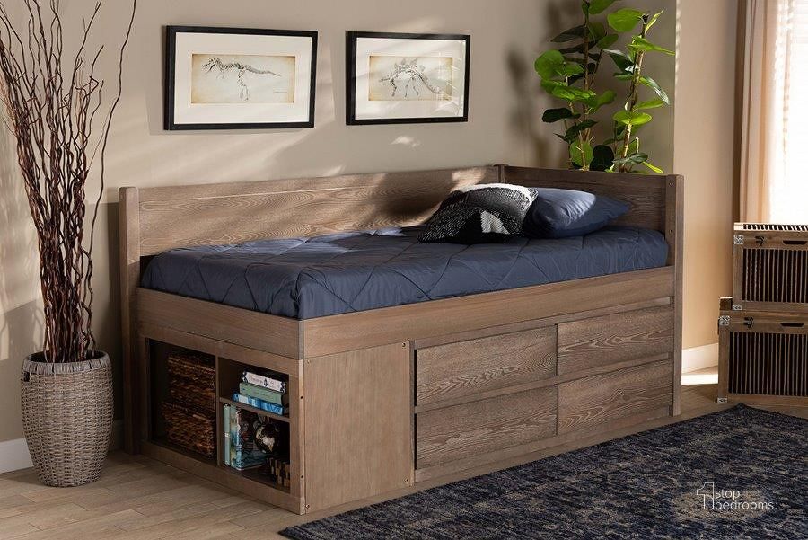 The appearance of Baxton Studio Levon Modern and Contemporary Antique Oak Finished Wood 4-Drawer Twin Size Storage Bed designed by Baxton Studio in the modern / contemporary interior design. This antique oak piece of furniture  was selected by 1StopBedrooms from Levon Collection to add a touch of cosiness and style into your home. Sku: MG0042-Antique Oak-Twin. Bed Type: Storage Bed. Product Type: Storage Bed. Bed Size: Twin. Material: Rubberwood. Image1