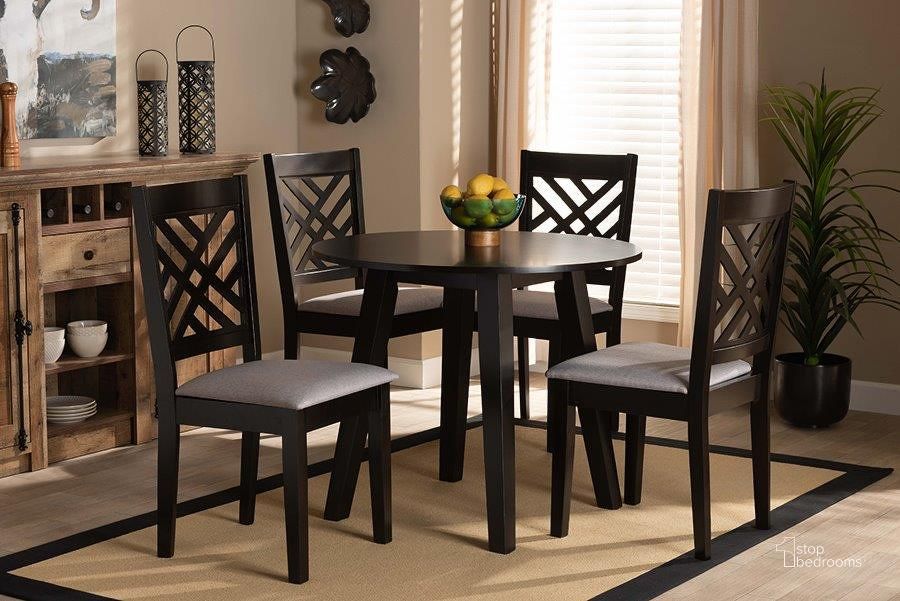 The appearance of Baxton Studio Lilly Modern and Contemporary Grey Fabric Upholstered and Dark Brown Finished Wood 5-Piece Dining Set designed by Baxton Studio in the modern / contemporary interior design. This grey and dark brown piece of furniture  was selected by 1StopBedrooms from Lilly Collection to add a touch of cosiness and style into your home. Sku: Lilly-Grey/Dark Brown-5PC Dining Set. Product Type: Dining Room Set. Material: Rubberwood. Image1