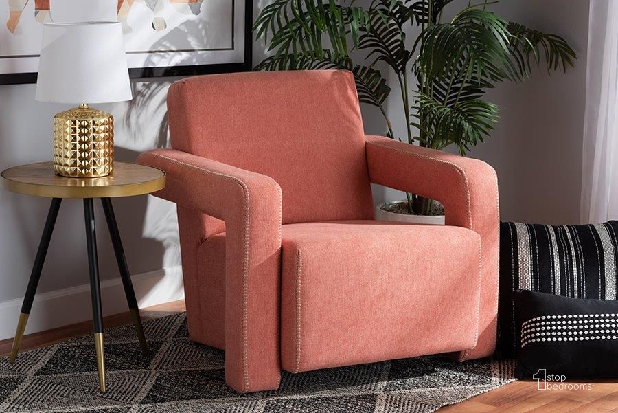 The appearance of Baxton Studio Madian Modern and Contemporary Light Red Fabric Upholstered Armchair designed by Baxton Studio in the modern / contemporary interior design. This light red piece of furniture  was selected by 1StopBedrooms from Madian Collection to add a touch of cosiness and style into your home. Sku: 2018-Red-CC. Material: Wood. Product Type: Arm Chair. Image1