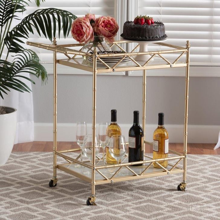 The appearance of Baxton Studio Mela Contemporary Glam and Luxe Gold Metal and White Marble 2-Tier Wine Cart designed by Baxton Studio in the glam interior design. This gold/white piece of furniture  was selected by 1StopBedrooms from Mela Collection to add a touch of cosiness and style into your home. Sku: H01-96218-Gold/White Marble-Cart. Material: Marble. Product Type: Wine Cabinet. Image1