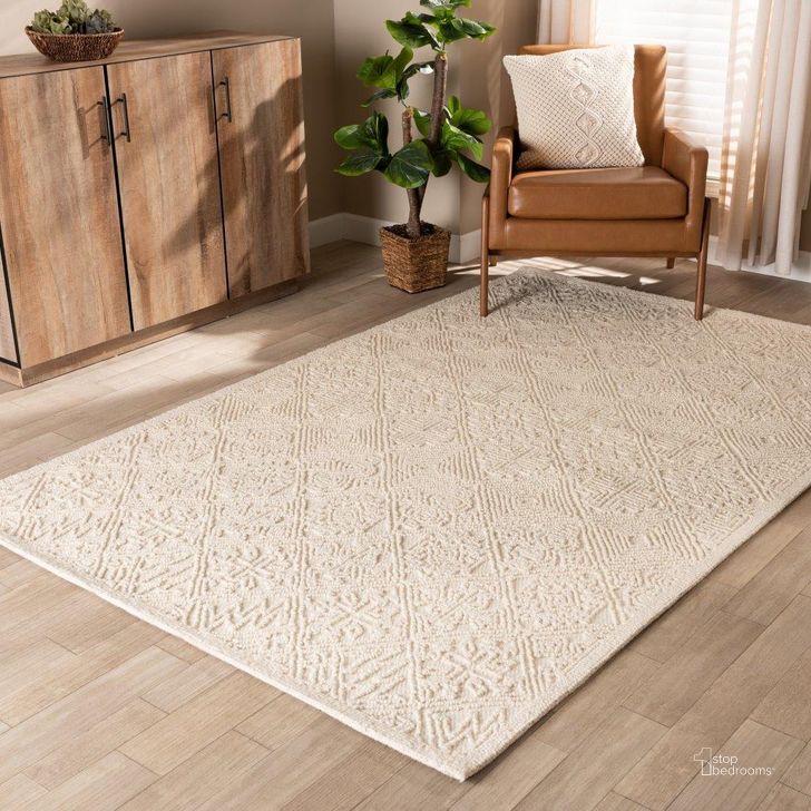 The appearance of Baxton Studio Meltem Modern and Contemporary Ivory Handwoven Wool Area Rug designed by Baxton Studio in the modern / contemporary interior design. This ivory piece of furniture  was selected by 1StopBedrooms from Meltem Collection to add a touch of cosiness and style into your home. Sku: Meltem-Ivory-Rug. Material: Fabric. Product Type: Area Rugs. Image1