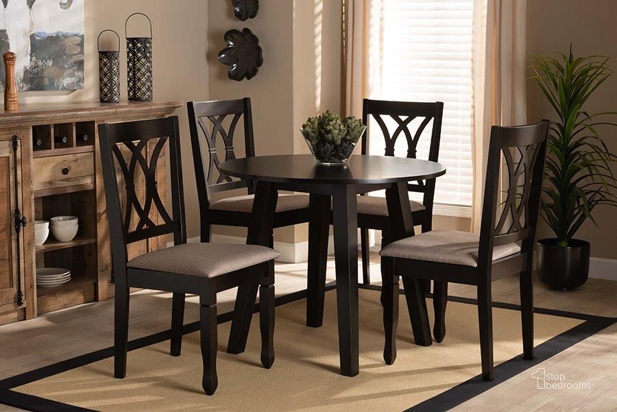The appearance of Baxton Studio Millie Modern and Contemporary Sand Fabric Upholstered and Dark Brown Finished Wood 5-Piece Dining Set designed by Baxton Studio in the modern / contemporary interior design. This sand and dark brown piece of furniture  was selected by 1StopBedrooms from Millie Collection to add a touch of cosiness and style into your home. Sku: Millie-Sand/Dark Brown-5PC Dining Set. Product Type: Dining Room Set. Material: Rubberwood. Image1
