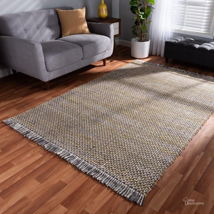 The appearance of Baxton Studio Nurten Modern and Contemporary Yellow and Grey Handwoven Blend Area Rug designed by Baxton Studio in the modern / contemporary interior design. This yellow and gray piece of furniture  was selected by 1StopBedrooms from Nurten Collection to add a touch of cosiness and style into your home. Sku: Nurten-Gold/Grey-Rug. Material: Wool. Product Type: Area Rugs. Image1