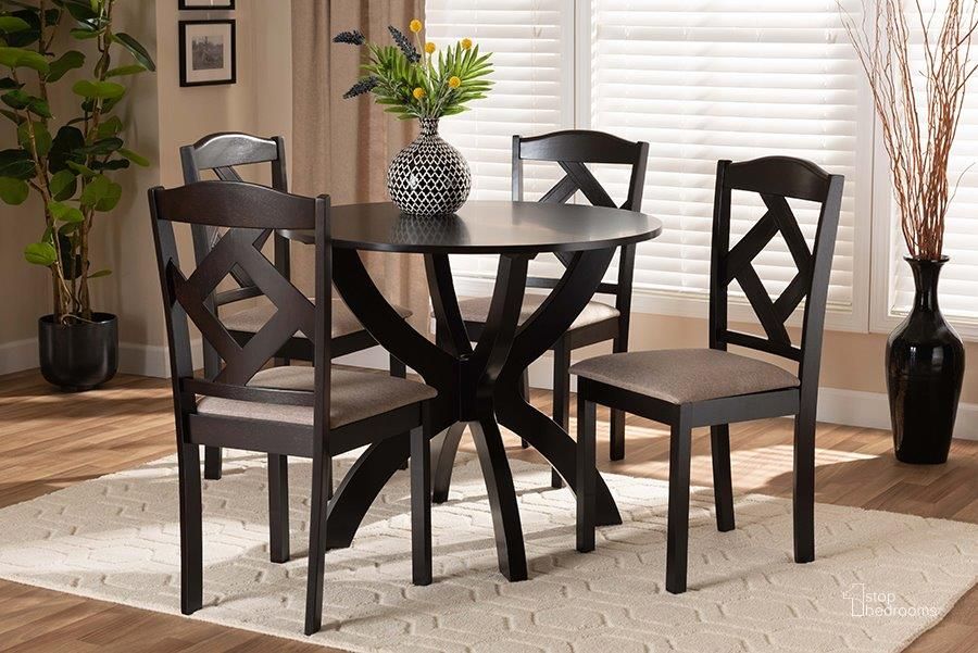 The appearance of Baxton Studio Quinlan Modern and Contemporary Sand Fabric Upholstered and Dark Brown Finished Wood 5-Piece Dining Set designed by Baxton Studio in the modern / contemporary interior design. This sand and dark brown piece of furniture  was selected by 1StopBedrooms from Quinlan Collection to add a touch of cosiness and style into your home. Sku: Quinlan-Dark Brown/Sand-5PC Dining Set. Product Type: Dining Room Set. Material: Rubberwood. Image1