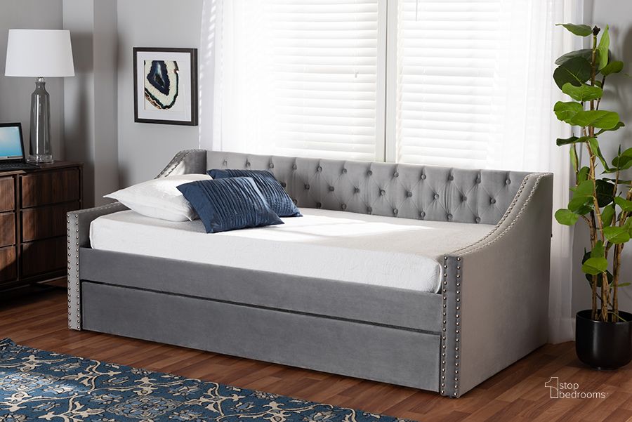 The appearance of Baxton Studio Raphael Modern And Contemporary Grey Velvet Fabric Upholstered Twin Size Daybed With Trundle designed by Baxton Studio in the modern / contemporary interior design. This grey piece of furniture  was selected by 1StopBedrooms from Raphael Collection to add a touch of cosiness and style into your home. Sku: CF9228 -Silver Grey Velvet-Daybed-T/T. Bed Type: Daybed. Product Type: DayBed. Bed Size: Twin. Material: MDF. Image1