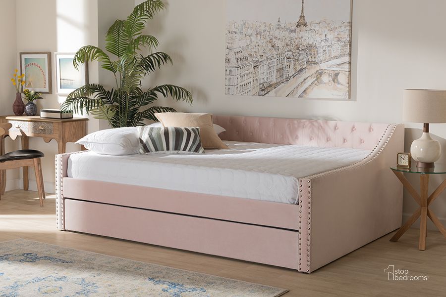 The appearance of Baxton Studio Raphael Modern And Contemporary Pink Velvet Fabric Upholstered Full Size Daybed With Trundle designed by Baxton Studio in the modern / contemporary interior design. This pink piece of furniture  was selected by 1StopBedrooms from Raphael Collection to add a touch of cosiness and style into your home. Sku: CF9228 -Pink Velvet-Daybed-F/T. Bed Type: Daybed. Product Type: DayBed. Bed Size: Full. Material: MDF. Image1