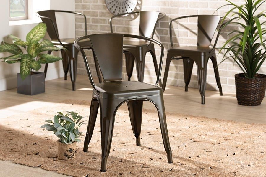 The appearance of Baxton Studio Ryland Modern Industrial Brown Finished Metal 4-Piece Dining Chair Set designed by Baxton Studio in the industrial interior design. This gunmetal piece of furniture  was selected by 1StopBedrooms from Ryland Collection to add a touch of cosiness and style into your home. Sku: AY-MC02-Gun Metal-DC. Material: Metal. Product Type: Dining Chair. Image1