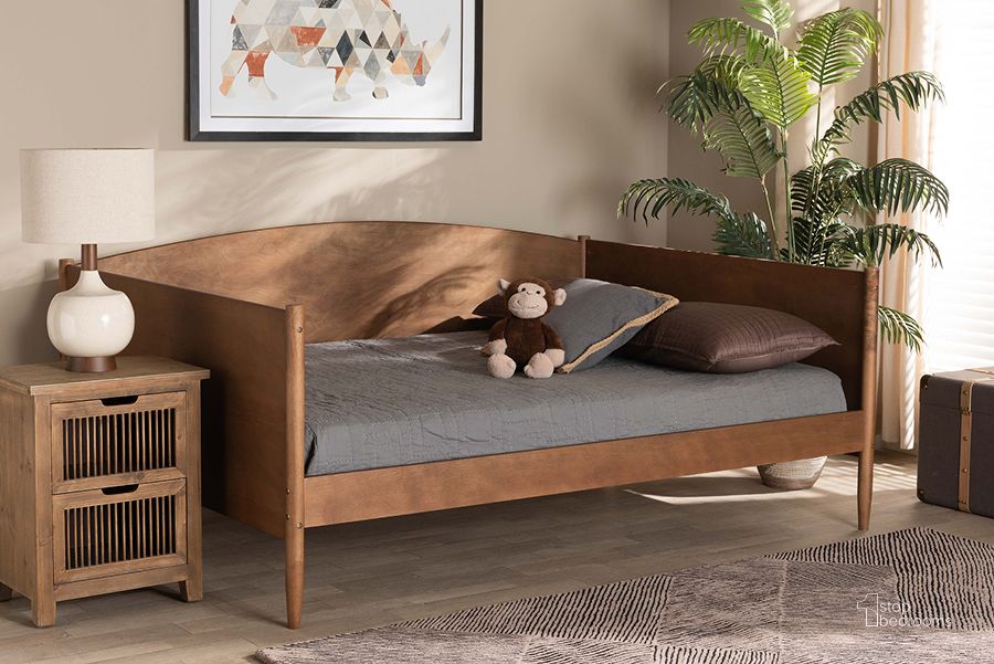 The appearance of Baxton Studio Veles Mid-Century Modern Ash Walnut Finished Wood Full Size Daybed designed by Baxton Studio in the transitional interior design. This ash walnut piece of furniture  was selected by 1StopBedrooms from Veles Collection to add a touch of cosiness and style into your home. Sku: MG0016-Walnut-Daybed-Full. Bed Type: Daybed. Product Type: DayBed. Bed Size: Full. Material: MDF. Image1