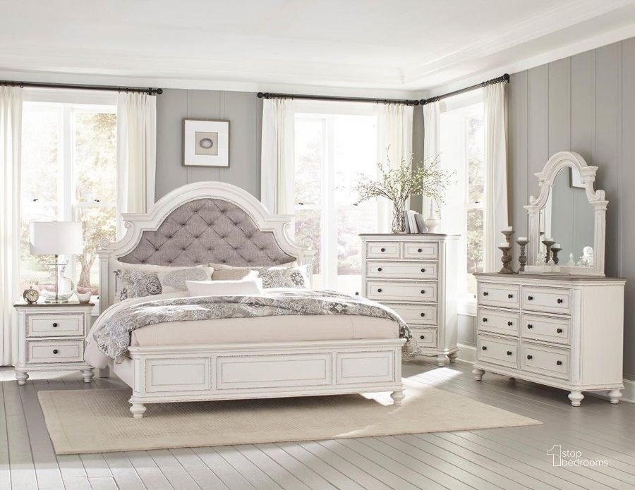 The appearance of Baylesford Antique White And Gray Upholstered Panel Bedroom Set designed by Homelegance in the country / farmhouse interior design. This gray and white piece of furniture  was selected by 1StopBedrooms from Baylesford Collection to add a touch of cosiness and style into your home. Sku: 1624W-1;1624W-2;1624W-3;1624W-4. Bed Type: Panel Bed. Material: Wood. Product Type: Panel Bed. Bed Size: Queen. Image1