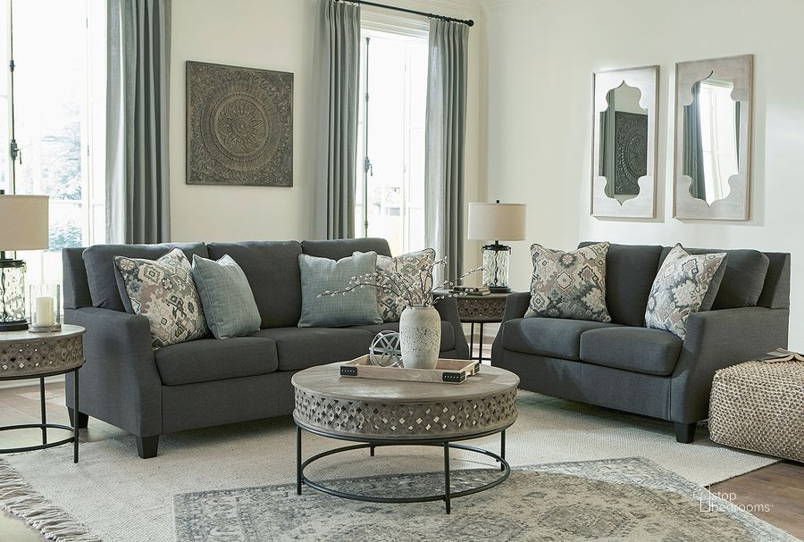 The appearance of Bayonne Living Room Set In Charcoal designed by Signature Design by Ashley in the modern / contemporary interior design. This charcoal piece of furniture  was selected by 1StopBedrooms from Bayonne Collection to add a touch of cosiness and style into your home. Sku: 3780138;3780135. Material: Fabric. Product Type: Living Room Set. Image1