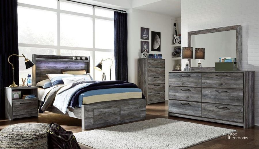 The appearance of Baystorm Gray Youth Platform Bedroom Set designed by Signature Design by Ashley in the transitional interior design. This gray piece of furniture  was selected by 1StopBedrooms from Baystorm Collection to add a touch of cosiness and style into your home. Sku: B221-87;B221-89;B221-84S;B100-12;B221-91. Bed Type: Storage Bed. Material: Wood. Product Type: Storage Bed. Bed Size: Full. Image1
