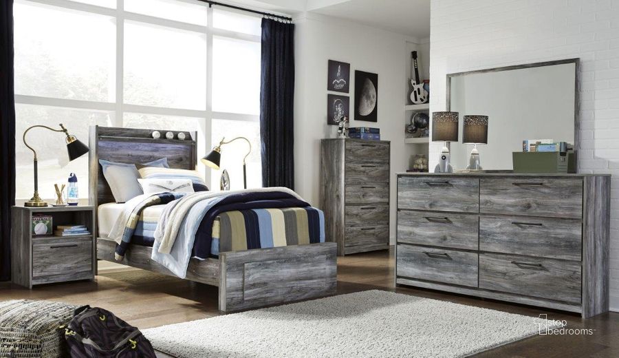 The appearance of Baystorm Gray Youth Single Underbed Storage Panel Bedroom Set designed by Signature Design by Ashley in the transitional interior design. This gray piece of furniture  was selected by 1StopBedrooms from Baystorm Collection to add a touch of cosiness and style into your home. Sku: B221-50;B221-84S;B221-87;B221-89;B100-12;B221-91. Bed Type: Storage Bed. Material: Wood. Product Type: Storage Bed. Bed Size: Full. Image1