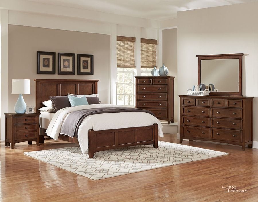 The appearance of Bonanza Cherry Mansion Bedroom Set designed by Vaughan Bassett in the transitional interior design. This brown piece of furniture  was selected by 1StopBedrooms from Bonanza Collection to add a touch of cosiness and style into your home. Sku: BB28-558;BB28-855;BB28-922;BB28-226. Bed Type: Panel Bed. Product Type: Panel Bed. Bed Size: Queen. Image1