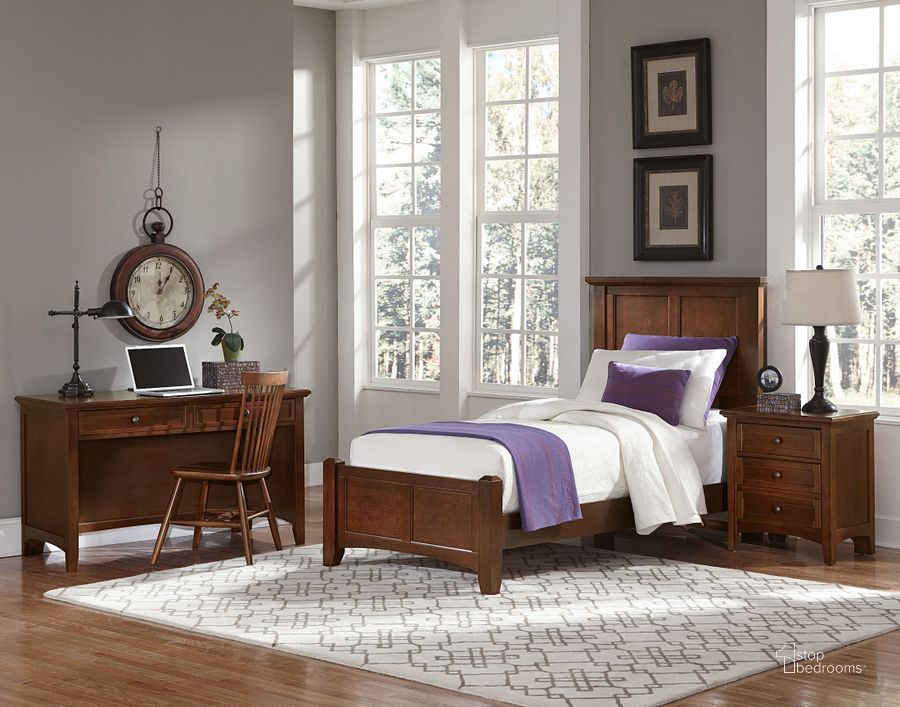 The appearance of Bonanza Cherry Youth Mansion Bedroom Set designed by Vaughan Bassett in the transitional interior design. This brown piece of furniture  was selected by 1StopBedrooms from Bonanza Collection to add a touch of cosiness and style into your home. Sku: BB28-338;BB28-833;BB28-900;BB28-226. Bed Type: Panel Bed. Product Type: Panel Bed. Bed Size: Twin. Image1