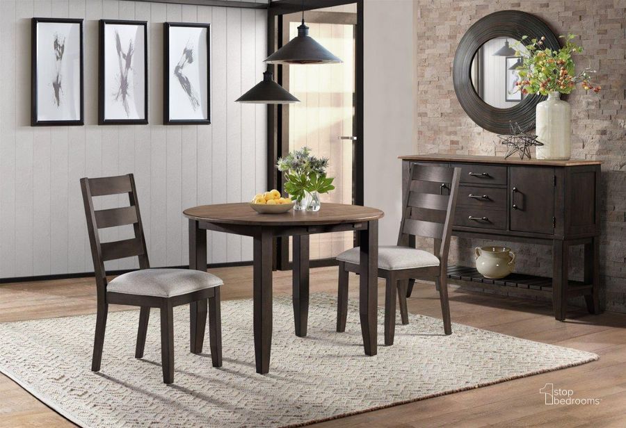 The appearance of Beacon Black and Walnut 42 Inch Round Drop Leaf Extendable Dining Room Set designed by Intercon in the transitional interior design. This black and brown piece of furniture  was selected by 1StopBedrooms from Beacon Collection to add a touch of cosiness and style into your home. Sku: BE-TA-4242D-BWA-C;BE-CH-620C-BWA-RTA. Table Base Style: Legs. Table Top Shape: Round. Product Type: Dining Room Set. Size: 42". Image1