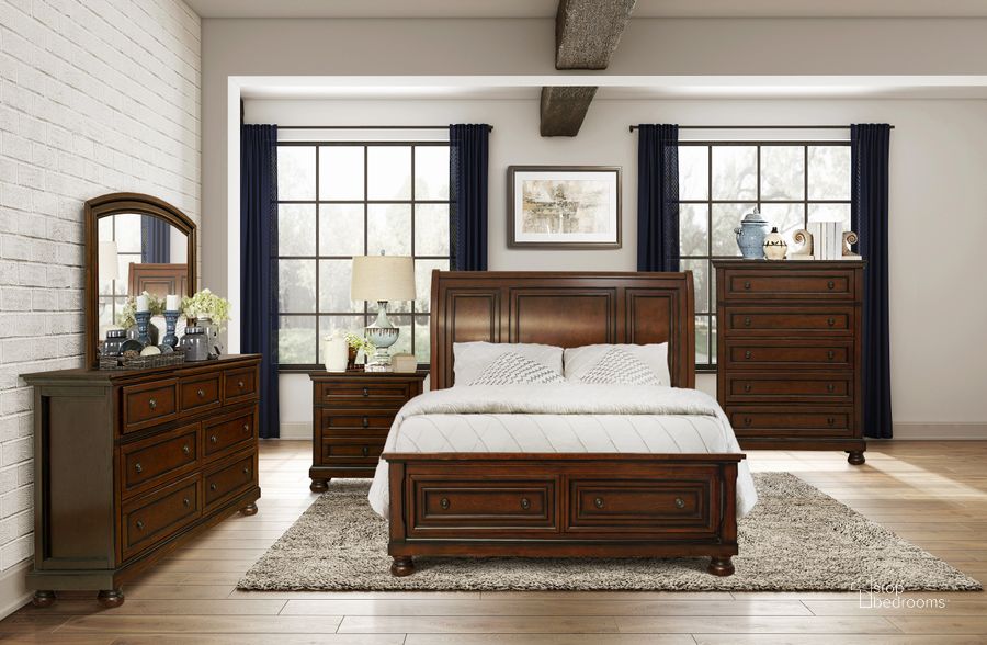 The appearance of Begonia Brown Cherry Bedroom Set designed by Homelegance in the transitional interior design. This cherry piece of furniture  was selected by 1StopBedrooms from Begonia Collection to add a touch of cosiness and style into your home. Sku: 1718FNC-1;1718FNC-2;1718FNC-3;1718NC-4. Bed Type: Storage Bed. Product Type: Storage Bed. Bed Size: Full. Image1