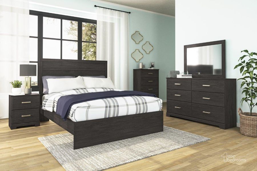 The appearance of Belachime Black Panel Bedroom Set designed by Signature Design by Ashley in the transitional interior design. This black piece of furniture  was selected by 1StopBedrooms from Belachime Collection to add a touch of cosiness and style into your home. Sku: B2589-71;B2589-96;B2589-92. Bed Type: Panel Bed. Material: Wood. Product Type: Panel Bed. Bed Size: Queen. Image1