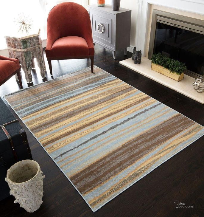 The appearance of Belfort BM15B Stripes Blue stripes Contemporary blue 5' x 7' Area Rug designed by Rugs America in the modern / contemporary interior design. This blue piece of furniture  was selected by 1StopBedrooms from Belfort Collection to add a touch of cosiness and style into your home. Sku: RA27439. Material: Polypropylene. Product Type: Area Rugs. Image1