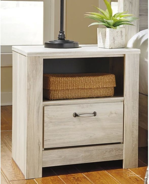 The appearance of Bellaby White One Drawer Nightstand designed by Signature Design by Ashley in the transitional interior design. This white wash piece of furniture  was selected by 1StopBedrooms from Bellaby Collection to add a touch of cosiness and style into your home. Sku: B331-91. Material: Wood. Product Type: Nightstand. Image1