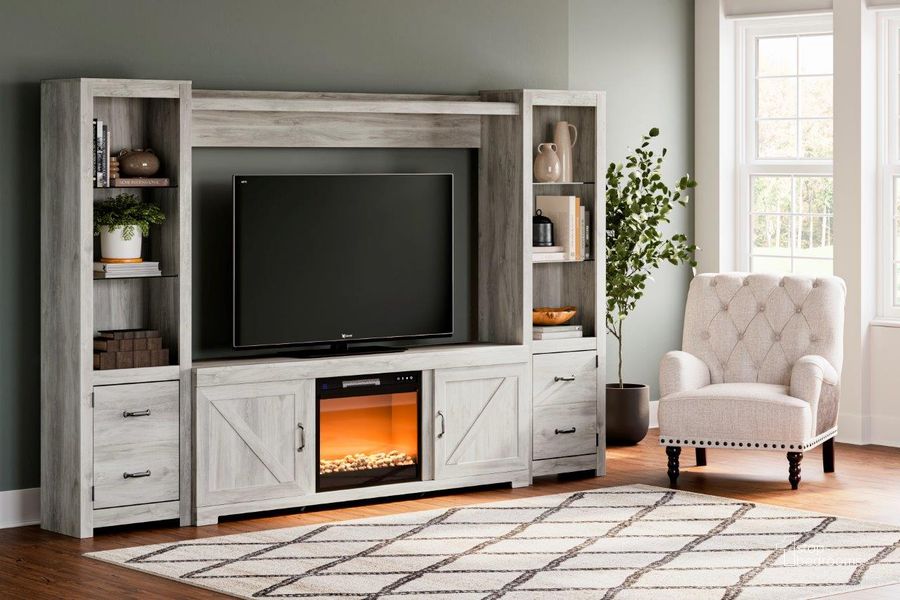 Bellaby Whitewash 4 Piece Entertainment Center With Electric Fireplace -  1StopBedrooms