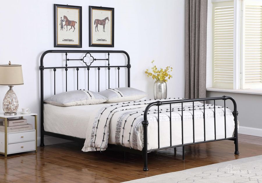 The appearance of Bellanne Black King Bed designed by Off 5th Home in the transitional interior design. This black piece of furniture  was selected by 1StopBedrooms from Bellanne Collection to add a touch of cosiness and style into your home. Sku: 305946KE. Material: Metal. Bed Size: King. Product Type: Slat / Spindle Bed. Bed Type: Slat / Spindle Bed. Image1