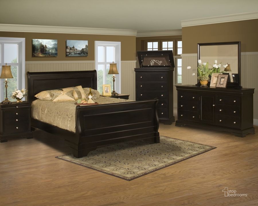 The appearance of Belle Rose Black Cherry Sleigh Bedroom Set designed by New Classic in the transitional interior design. This brown piece of furniture  was selected by 1StopBedrooms from Belle Rose Collection to add a touch of cosiness and style into your home. Sku: BH013-310-320-330;00-BH013-040. Bed Type: Sleigh Bed. Product Type: Sleigh Bed. Bed Size: Queen. Image1