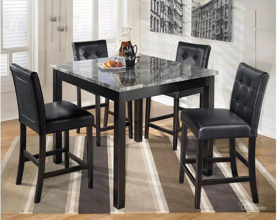 The appearance of Bellicent Black Dining Set designed by FineForm in the modern / contemporary interior design. This black piece of furniture  was selected by 1StopBedrooms from Bellicent Collection to add a touch of cosiness and style into your home. Sku: D154-223. Table Top Shape: Square. Product Type: Dining Room Set. Material: Leather Match. Image1