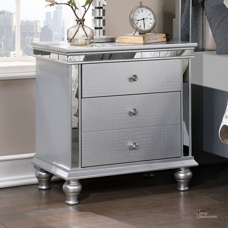 The appearance of Bellinzona Night Stand In Silver designed by Furniture of America in the modern / contemporary interior design. This silver piece of furniture  was selected by 1StopBedrooms from Bellinzona Collection to add a touch of cosiness and style into your home. Sku: CM7992N. Material: Wood. Product Type: Nightstand. Image1