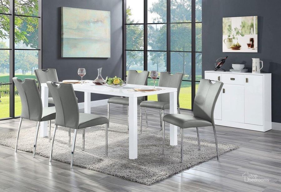 The appearance of Belliveaus Cove White High Gloss Dining Set designed by Artisan Elegance in the modern / contemporary interior design. This white high gloss piece of furniture  was selected by 1StopBedrooms from Belliveaus Cove Collection to add a touch of cosiness and style into your home. Sku: DN00740-1;DN00740-2;DN00741. Table Base Style: Legs. Material: Wood. Product Type: Dining Room Set. Table Top Shape: Rectangular. Size: 67". Image1