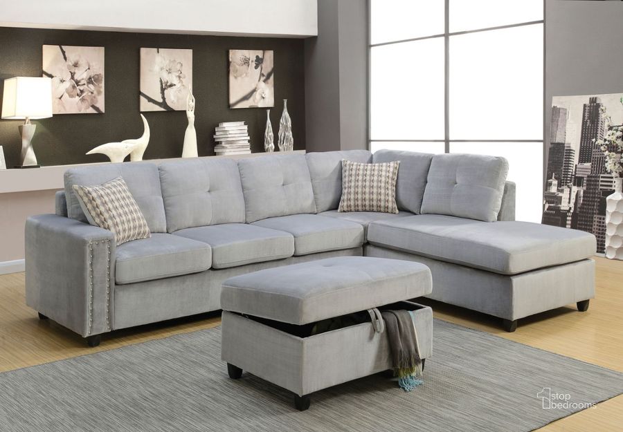 The appearance of Belville Gray Velvet Reversible Sectional designed by ACME in the transitional interior design. This gray piece of furniture  was selected by 1StopBedrooms from Belville Collection to add a touch of cosiness and style into your home. Sku: 52710SOF;52711CHA. Material: Fabric. Product Type: Sectional. Key Features: Tufted. Layout: L-Shape.