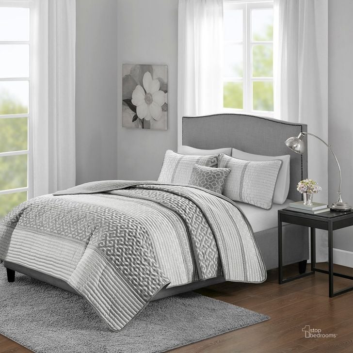The appearance of Bennett Polyester Jacquard King Coverlet Set In Grey designed by Olliix in the traditional interior design. This grey piece of furniture  was selected by 1StopBedrooms from Bennett Collection to add a touch of cosiness and style into your home. Sku: MP13-6024. Material: Polyester. Bed Size: King. Product Type: Coverlet Set. Image1
