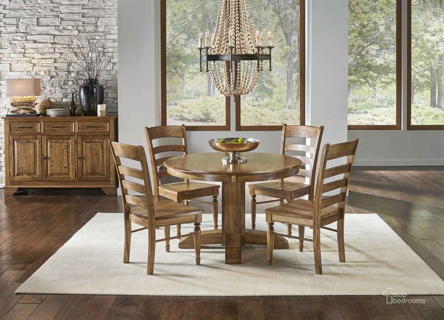 The appearance of Bennett Smoky Quartz Extendable Round Pedestal Dining Room Set designed by A-America in the traditional interior design. This brown piece of furniture  was selected by 1StopBedrooms from Bennett Collection to add a touch of cosiness and style into your home. Sku: BENSQ625B;BENSQ625T;BENSQ2552. Table Base Style: Pedestal. Table Top Shape: Round. Product Type: Dining Room Set. Material: Birch. Image1