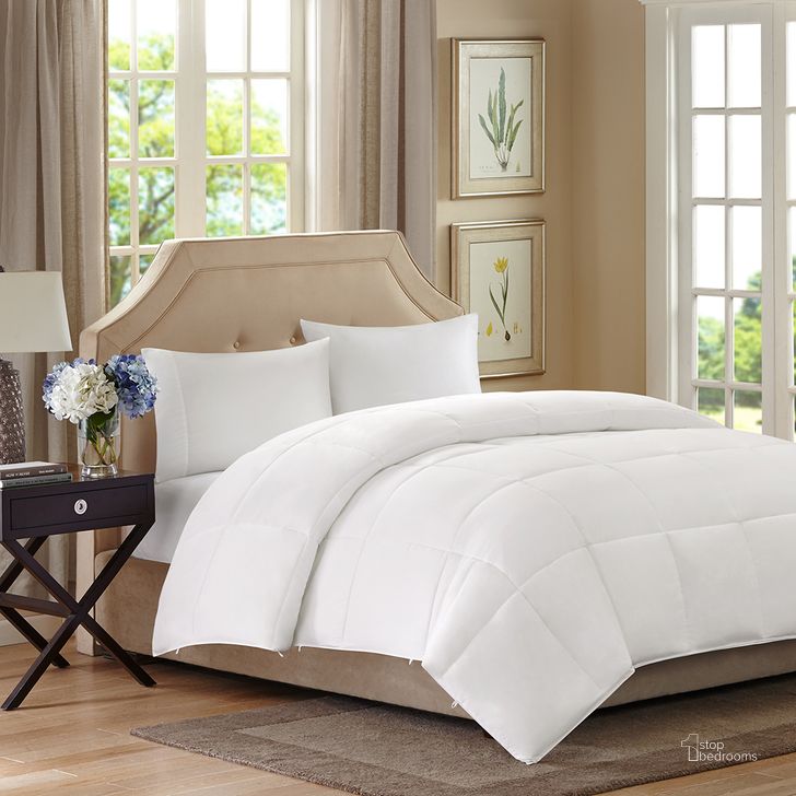 The appearance of Benton Polyester Microfiber King Comforter In White designed by Olliix in the transitional interior design. This white piece of furniture  was selected by 1StopBedrooms from Benton Collection to add a touch of cosiness and style into your home. Sku: BASI10-0258. Material: Polyester. Bed Size: King. Product Type: Comforter Set. Image1