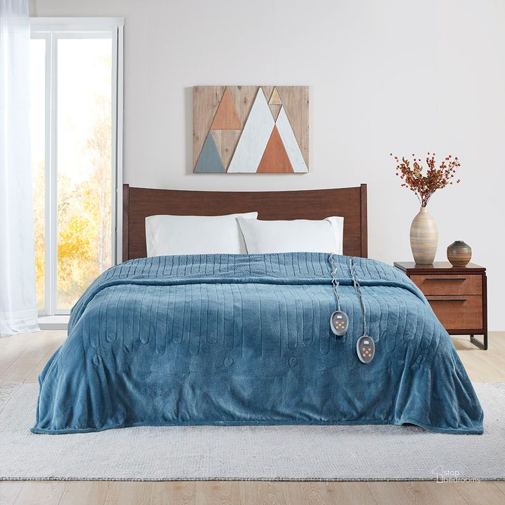 The appearance of Berber Polyester Solid Microlight Heated Queen Blanket In Blue designed by Olliix in the transitional interior design. This blue piece of furniture  was selected by 1StopBedrooms from Heated Microlight to Berber Collection to add a touch of cosiness and style into your home. Sku: BR54-0379. Material: Polyester. Bed Size: Queen. Product Type: Throw. Image1