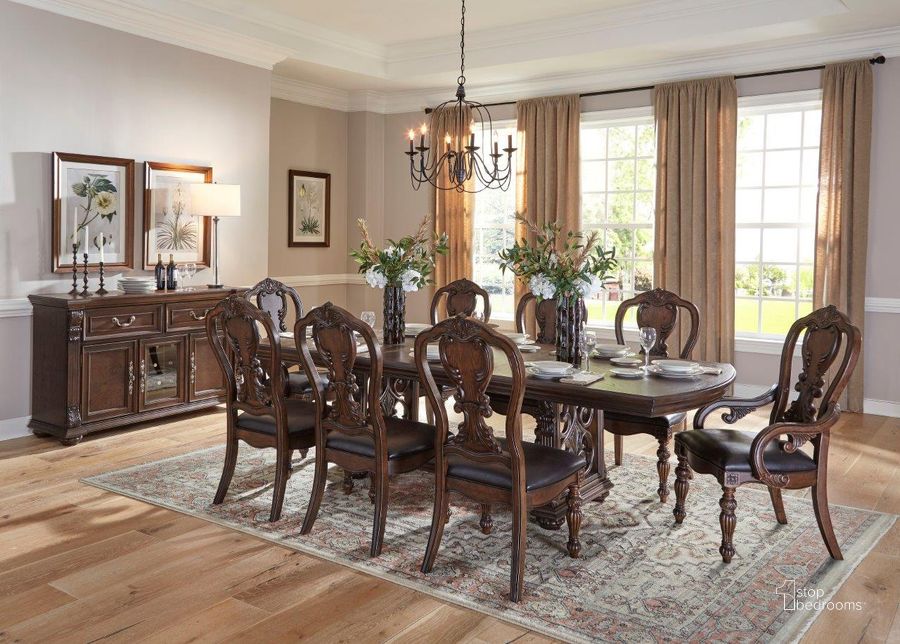 The appearance of Bergen Dark Oak Extendable Dining Room Set designed by Homelegance in the transitional interior design. This brown piece of furniture  was selected by 1StopBedrooms from Bergen Collection to add a touch of cosiness and style into your home. Sku: 5829-108;5829S. Table Base Style: Trestle. Material: Faux Leather. Product Type: Dining Room Set. Table Top Shape: Rectangular. Image1
