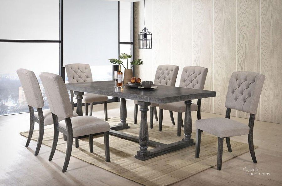 The appearance of Bernard Dining Room Set (Weathered Gray Oak) designed by ACME in the transitional interior design. This weathered gray piece of furniture  was selected by 1StopBedrooms from Bernard Collection to add a touch of cosiness and style into your home. Sku: 66190;66192. Table Base Style: Trestle. Material: Wood. Product Type: Dining Room Set. Table Top Shape: Rectangular. Image1