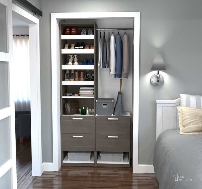 The appearance of Cielo By Elite Bark Gray and White 39" Reach In Closet designed by Bestar in the modern / contemporary interior design. This gray piece of furniture  was selected by 1StopBedrooms from Cielo Collection to add a touch of cosiness and style into your home. Sku: 80852-47. Material: Wood. Product Type: Armoire. Image1