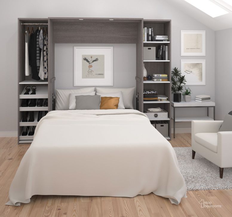The appearance of Cielo By Classic Bark Gray and White 98" Full Wall Bed Kit designed by Bestar in the modern / contemporary interior design. This gray and white piece of furniture  was selected by 1StopBedrooms from Cielo Collection to add a touch of cosiness and style into your home. Sku: 80896-47. Material: Wood. Bed Size: Full. Bed Type: Murphy Bed. Product Type: Murphy Bed. Image1