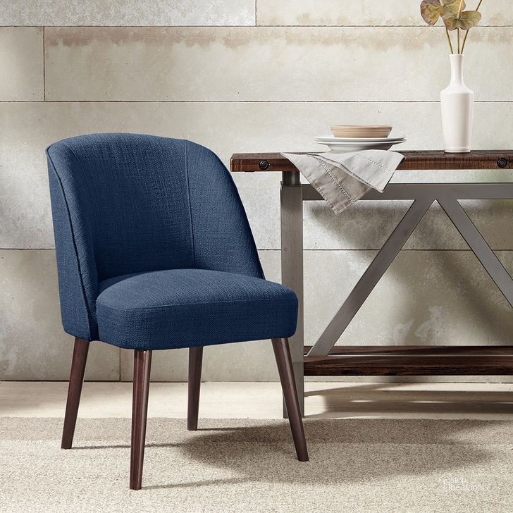 The appearance of Bexley Rounded Back Dining Chair In Blue designed by Olliix in the modern / contemporary interior design. This blue piece of furniture  was selected by 1StopBedrooms from Bexley Collection to add a touch of cosiness and style into your home. Sku: MP100-0153. Material: Wood. Product Type: Dining Chair. Image1