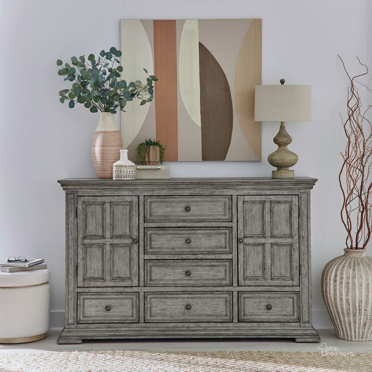 The appearance of Big Valley 2 Door 6 Drawer Dresser In Graystone designed by Liberty in the traditional interior design. This gray piece of furniture  was selected by 1StopBedrooms from Big Valley Collection to add a touch of cosiness and style into your home. Sku: 361G-BR31. Product Type: Dresser. Material: Rubberwood. Image1
