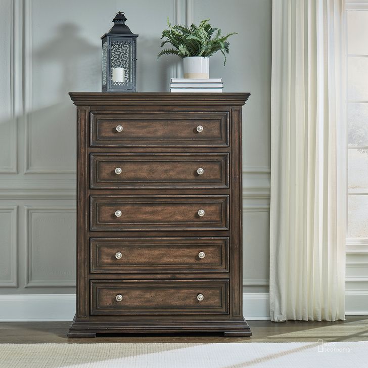 The appearance of Big Valley 5 Drawer Chest designed by Liberty in the traditional interior design. This brown piece of furniture  was selected by 1StopBedrooms from Big Valley Collection to add a touch of cosiness and style into your home. Sku: 361-BR41. Product Type: Chest. Material: Rubberwood. Image1