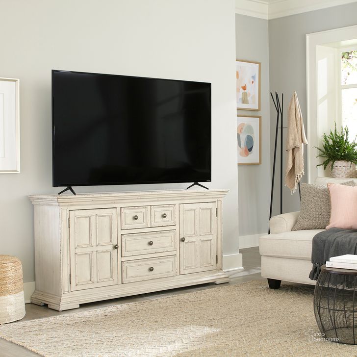 The appearance of Big Valley 66 Inch Tv Console In White designed by Liberty in the traditional interior design. This white piece of furniture  was selected by 1StopBedrooms from Big Valley Collection to add a touch of cosiness and style into your home. Sku: 361W-TV66. Product Type: TV Console. Material: Poplar. Image1