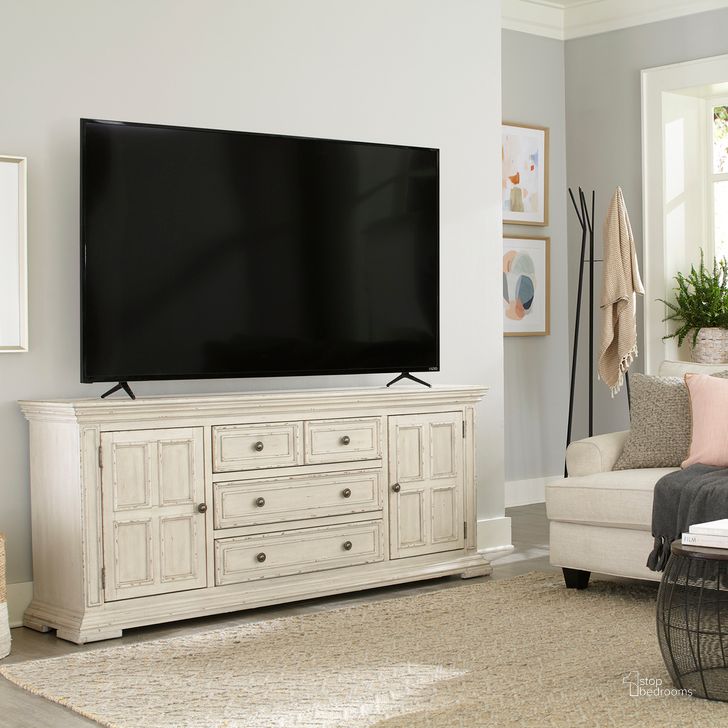 The appearance of Big Valley 76 Inch Tv Console In White designed by Liberty in the traditional interior design. This white piece of furniture  was selected by 1StopBedrooms from Big Valley Collection to add a touch of cosiness and style into your home. Sku: 361W-TV76. Product Type: TV Console. Material: Poplar.