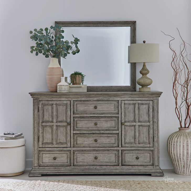 The appearance of Big Valley Dresser and Mirror In Graystone designed by Liberty in the traditional interior design. This gray piece of furniture  was selected by 1StopBedrooms from Big Valley Collection to add a touch of cosiness and style into your home. Sku: 361G-BR31;361G-BR51. Product Type: Dresser and Mirror. Material: Rubberwood. Image1