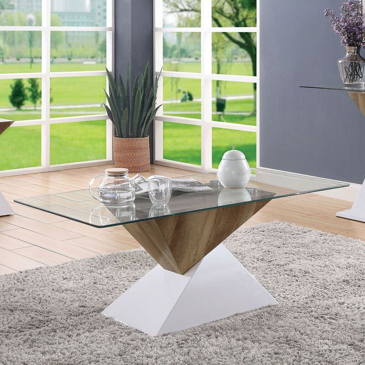 The appearance of Bima Coffee Table In White and Natural designed by Furniture of America in the modern / contemporary interior design. This white and natural piece of furniture  was selected by 1StopBedrooms from Bima Collection to add a touch of cosiness and style into your home. Sku: FOA4746C-1;FOA4746C-2. Material: Wood. Product Type: Coffee Table. Image1