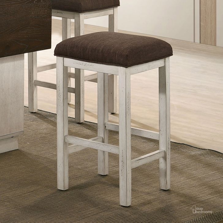 The appearance of Bingham Counter Height Stool Set of 2 In Antique White and Dark Brown designed by Furniture of America in the rustic / southwestern interior design. This white/dark brown piece of furniture  was selected by 1StopBedrooms from Bingham Collection to add a touch of cosiness and style into your home. Sku: CM3168BR-ST-2PK. Material: Wood. Product Type: Barstool. Image1