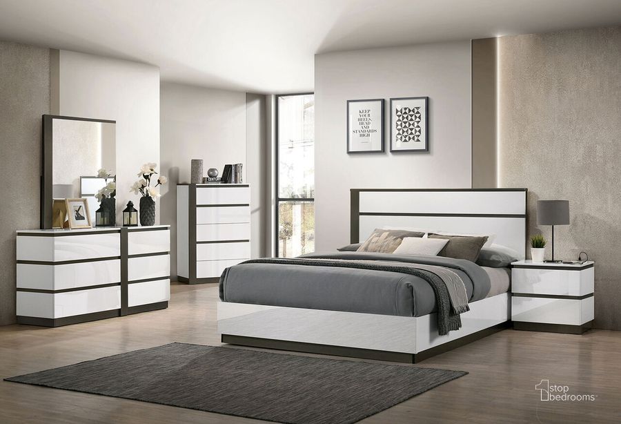 The appearance of Birsfelden Queen Bed In White and Gray designed by Furniture of America in the modern / contemporary interior design. This white and gray piece of furniture  was selected by 1StopBedrooms from Birsfelden Collection to add a touch of cosiness and style into your home. Sku: FOA7225WH-Q-1;FOA7225WH-Q-2. Bed Type: Platform Bed. Material: Wood. Product Type: Platform Bed. Bed Size: Queen. Image1