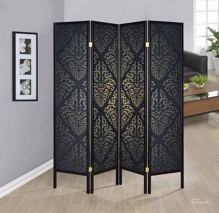 The appearance of Black Damask Print Folding Screen designed by Coaster in the modern / contemporary interior design. This black piece of furniture  was selected by 1StopBedrooms from Black Collection to add a touch of cosiness and style into your home. Sku: 901632. Material: Metal. Product Type: Room Divider. Image1