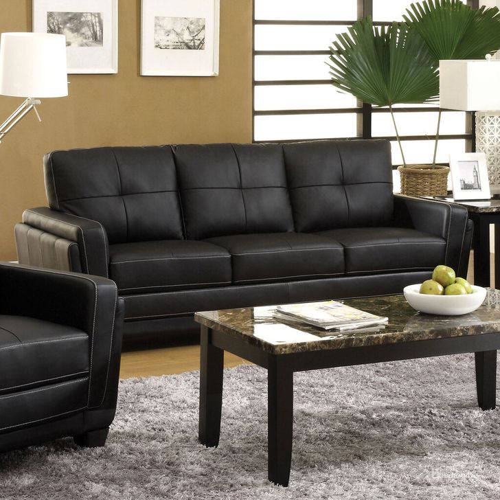 The appearance of Blacksburg Sofa In Black designed by Furniture of America in the modern / contemporary interior design. This black piece of furniture  was selected by 1StopBedrooms from Blacksburg Collection to add a touch of cosiness and style into your home. Sku: CM6485S. Material: Wood. Product Type: Sofa. Image1