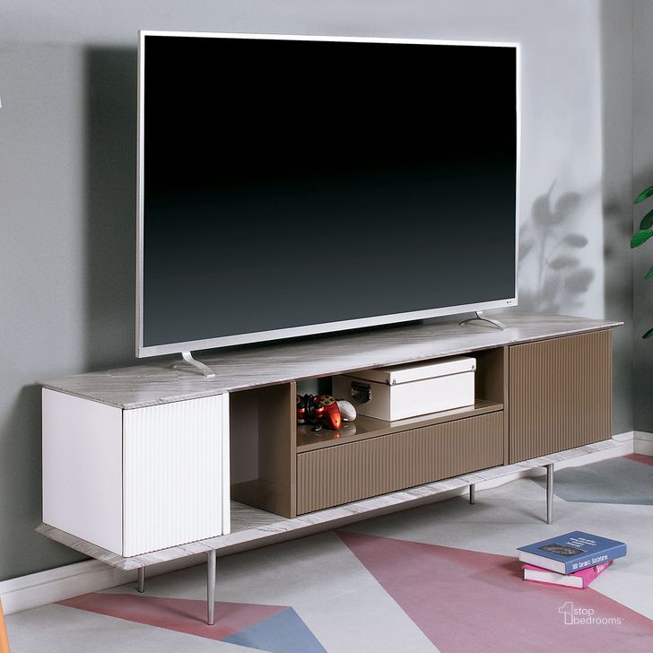 The appearance of Blair 70 Inch Tv Console In White/Champagne/Gray designed by Furniture of America in the modern / contemporary interior design. This white/champagne/gray piece of furniture  was selected by 1StopBedrooms from Blair Collection to add a touch of cosiness and style into your home. Sku: CM5423-TV. Material: Steel. Product Type: TV Console.